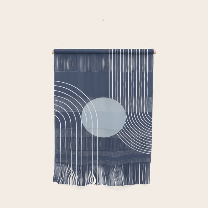 Geometric Lines in night Blue 10 (Rainbow and Sun Abstract) Wall Hanging Gallery Image 1