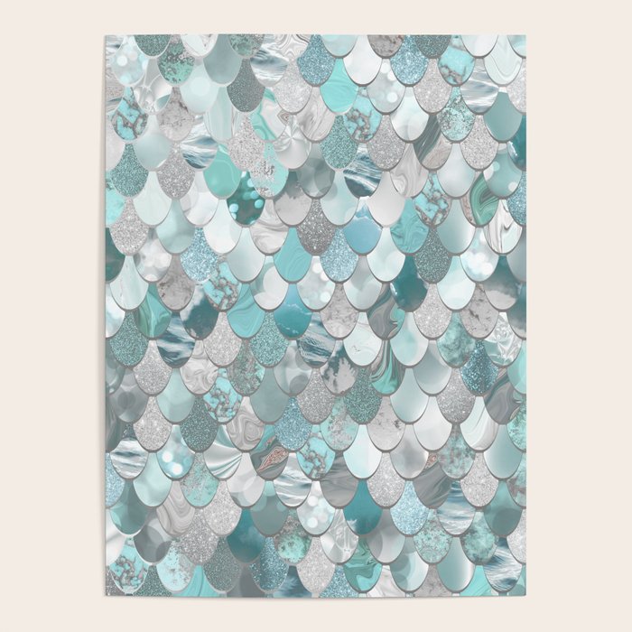 Mermaid Aqua and Grey Poster Gallery Image 4