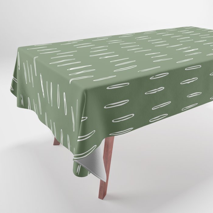 Let It Snow, Green and White, Boho Art Tablecloth Gallery Image 1
