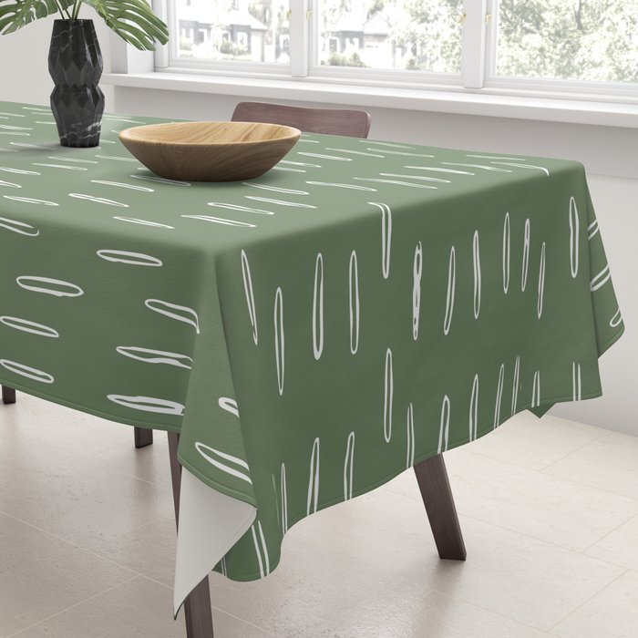 Let It Snow, Green and White, Boho Art Tablecloth Gallery Image 3