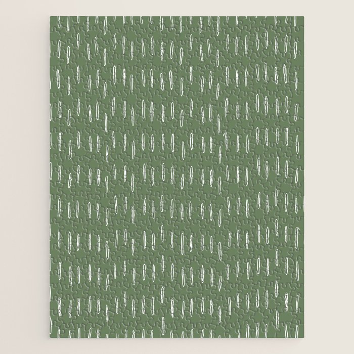 Let It Snow, Green and White, Boho Art Jigsaw Puzzle Gallery Image 1