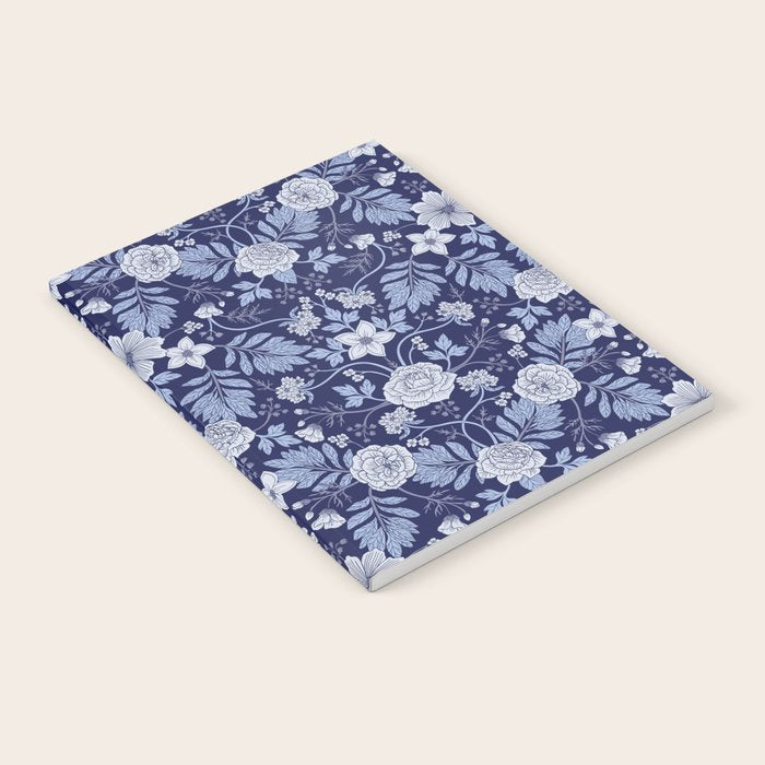 Light Blue, Cobalt Blue, & White Floral Pattern Notebook Gallery Image 2