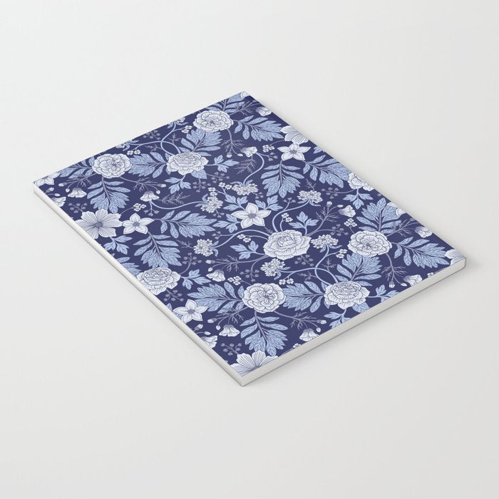 Light Blue, Cobalt Blue, & White Floral Pattern Notebook Gallery Image 3