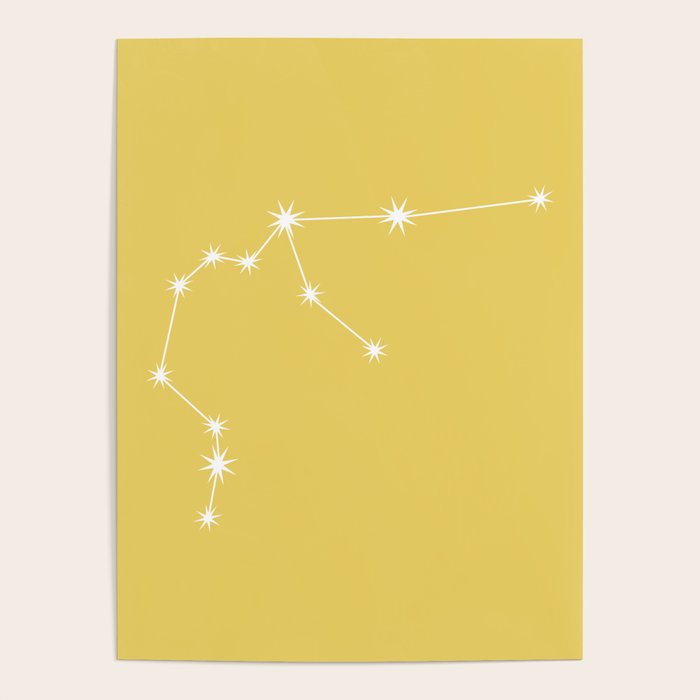 Aquarius Zodiac Star Constellation Line Art Soft Yellow Poster Gallery Image 1