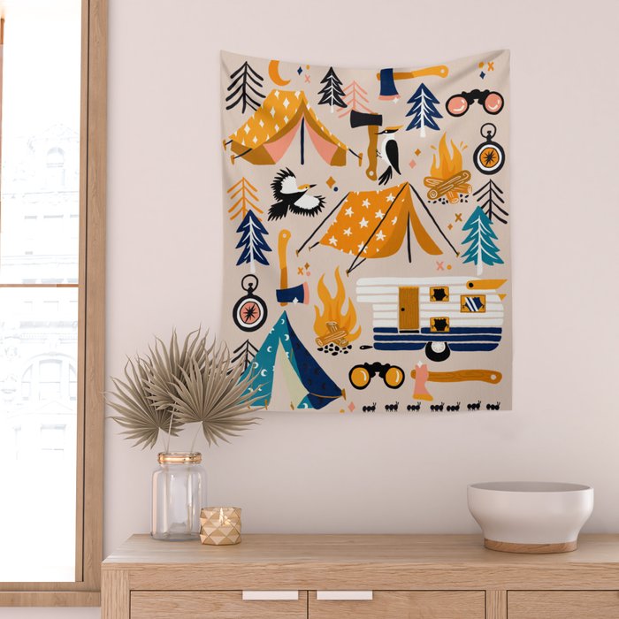 Camping Kit - Orange & Blue Wall Tapestry Gallery Image 2