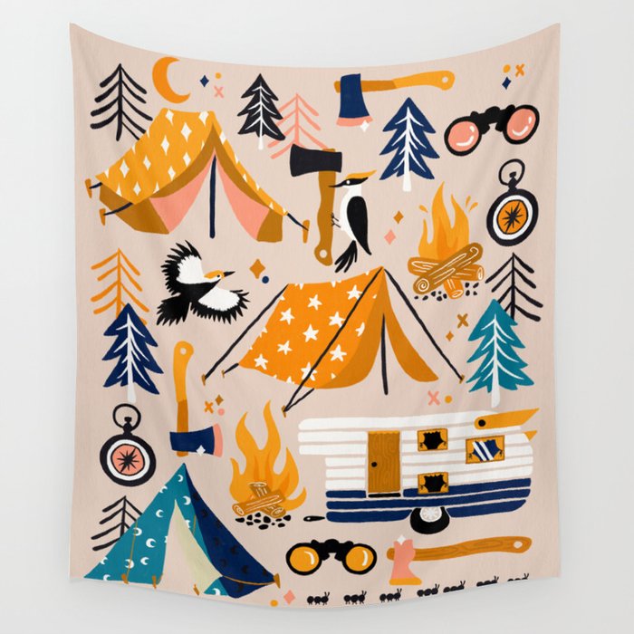 Camping Kit - Orange & Blue Wall Tapestry Gallery Image 1