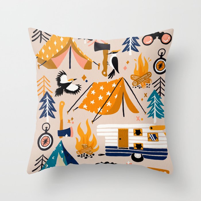 Camping Kit - Orange & Blue Throw Pillow Gallery Image 6