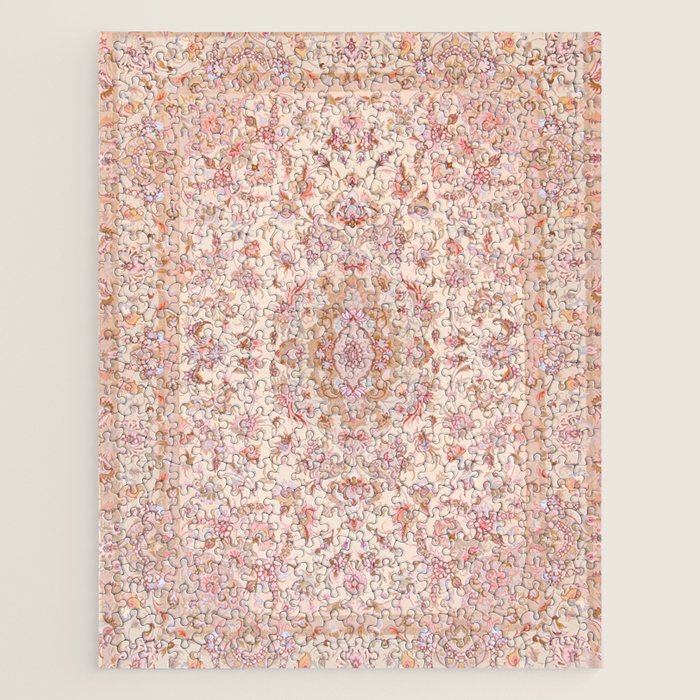 Antique Pastel Peach Tabriz Persian Jigsaw Puzzle Gallery Image 1