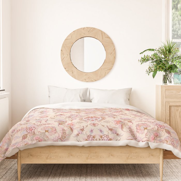 Antique Pastel Peach Tabriz Persian Duvet Cover Gallery Image 3