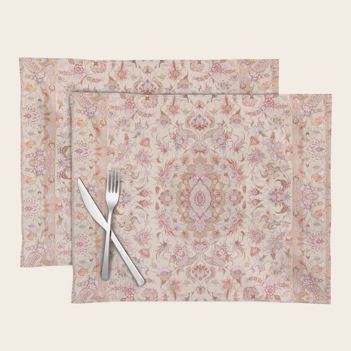 Antique Pastel Peach Tabriz Persian Placemat Gallery Image 1