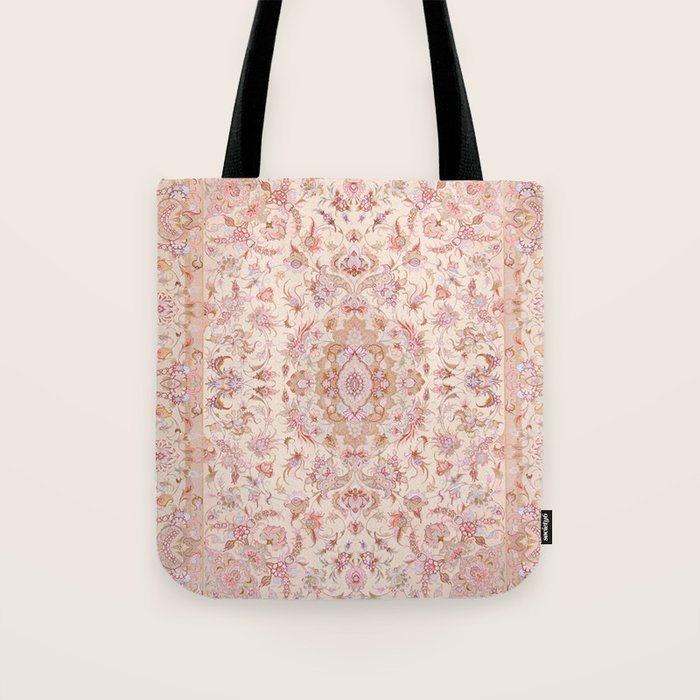 Antique Pastel Peach Tabriz Persian Tote Bag Gallery Image 1