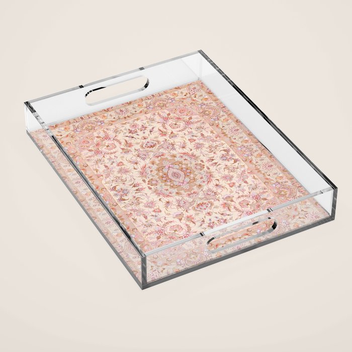 Antique Pastel Peach Tabriz Persian Acrylic Tray Gallery Image 1