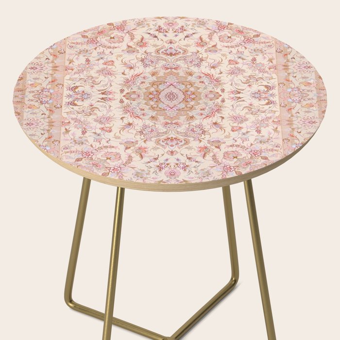 Antique Pastel Peach Tabriz Persian Side Table Gallery Image 2