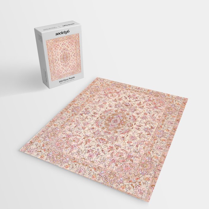 Antique Pastel Peach Tabriz Persian Jigsaw Puzzle Gallery Image 2
