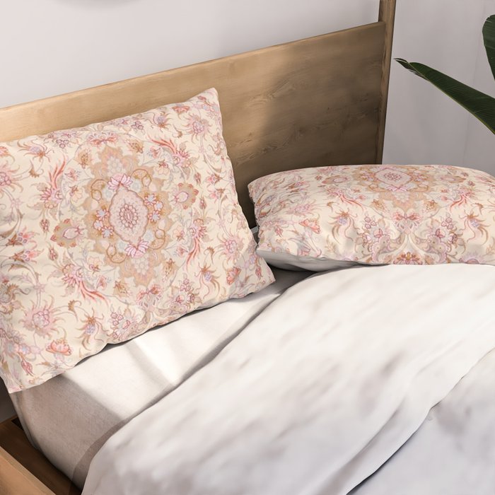 Antique Pastel Peach Tabriz Persian Pillow Sham Gallery Image 2