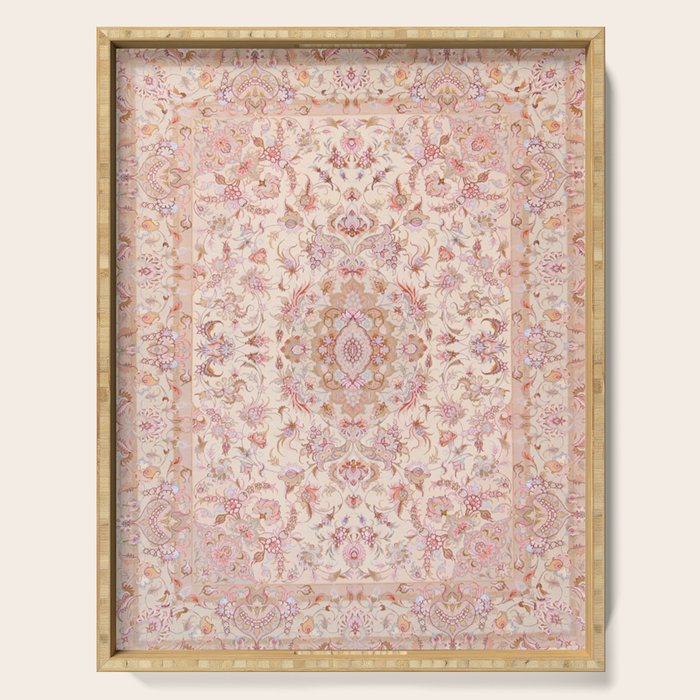 Antique Pastel Peach Tabriz Persian Serving Tray Gallery Image 1