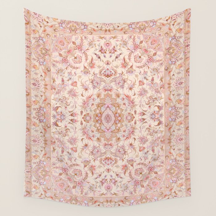 Antique Pastel Peach Tabriz Persian Wall Tapestry Gallery Image 4