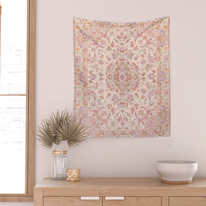Antique Pastel Peach Tabriz Persian Wall Tapestry Gallery Image 2