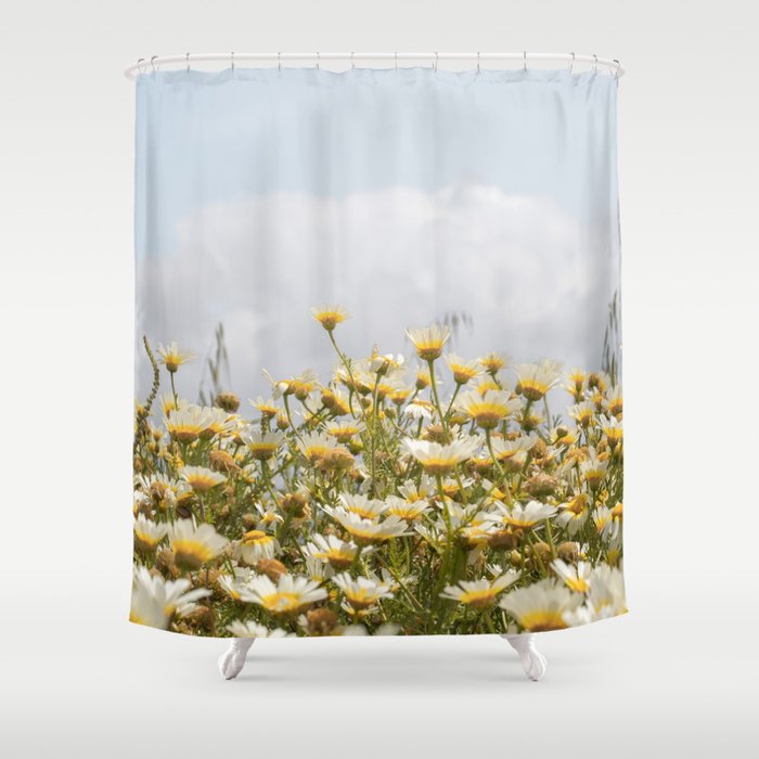 Garden of Daisy Flowers | Nature Photography in Portugal Art Print | Floral Summer Photo Shower Curtain Gallery Image 1