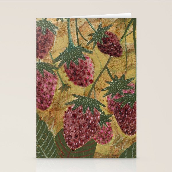 Strawberry Garden in Forest Green Stationery Card Gallery Image 2