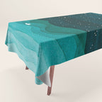 Starry Ocean, teal sailboat watercolor sea waves night Tablecloth Gallery Image 1