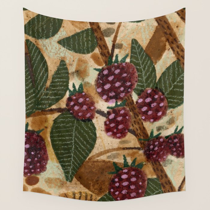 In Season in Red Raspberry and Forest Green Wall Tapestry Gallery Image 1