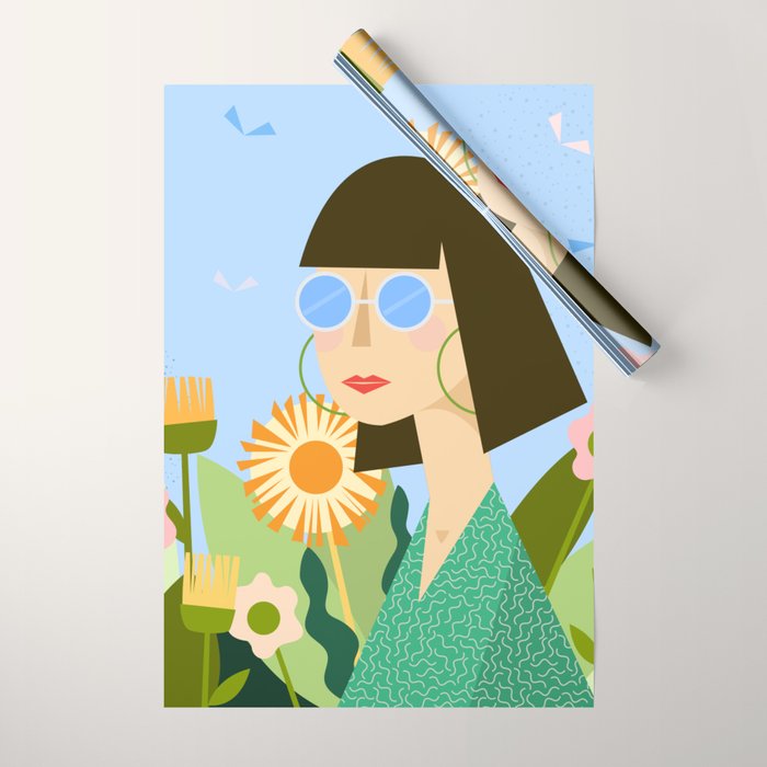Girl with plants Wrapping Paper Gallery Image 1
