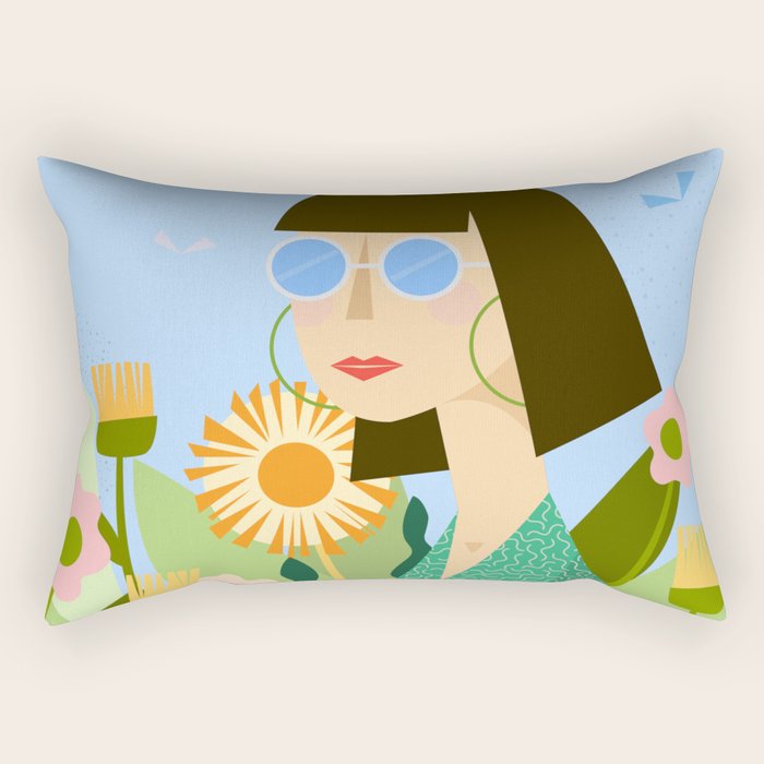 Girl with plants Rectangular Pillow Gallery Image 2