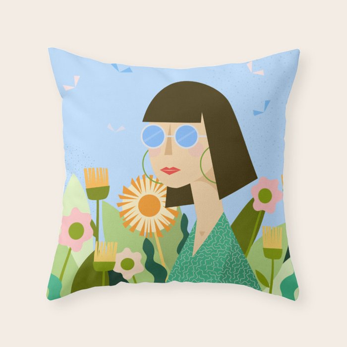 Girl with plants Throw Pillow Gallery Image 6