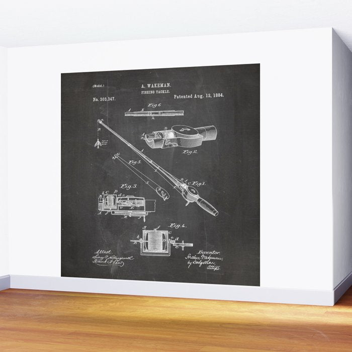 Fishing Rod Patent - Fishing Art - Black Chalkboard Wall Mural Gallery Image 2