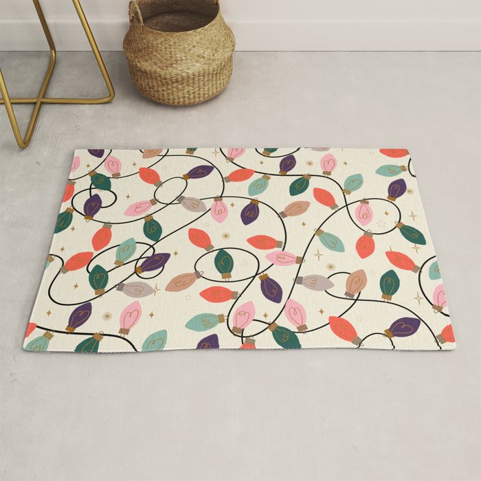 Whimsical Festive String Lights Seamless Pattern Rug Gallery Image 1