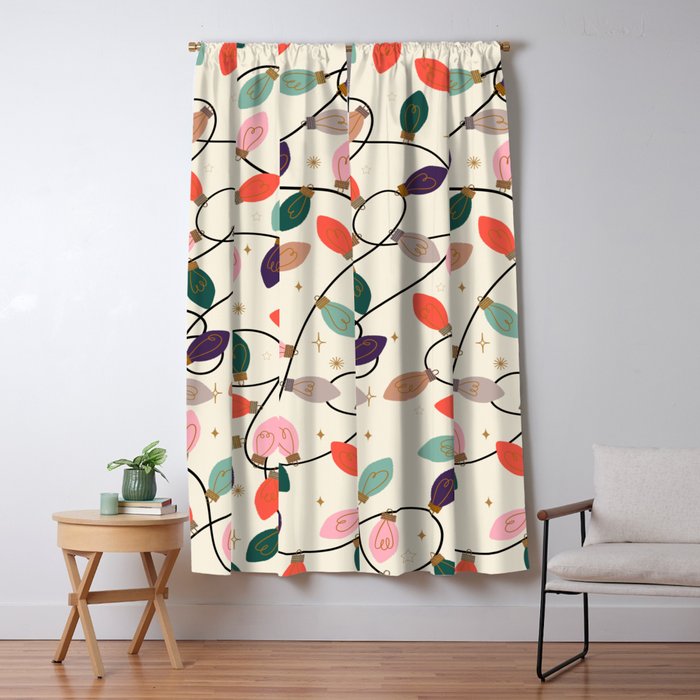 Whimsical Festive String Lights Seamless Pattern Window Curtain Gallery Image 1