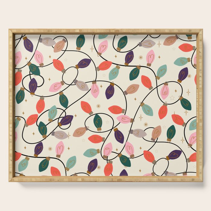 Whimsical Festive String Lights Seamless Pattern Serving Tray Gallery Image 1