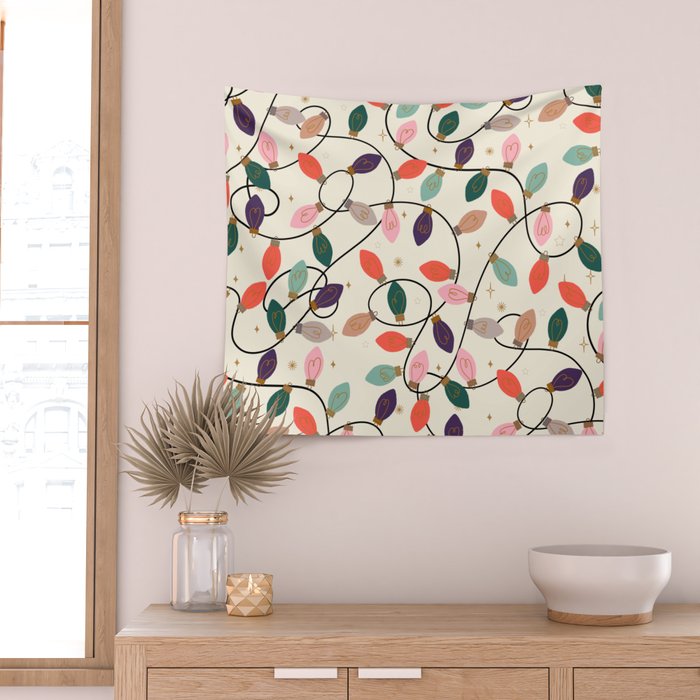 Whimsical Festive String Lights Seamless Pattern Wall Tapestry Gallery Image 2