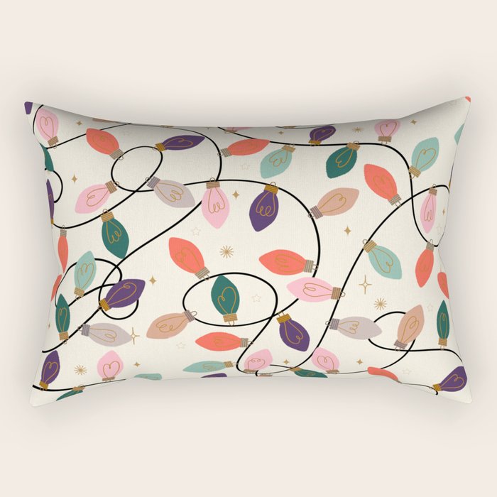 Whimsical Festive String Lights Seamless Pattern Rectangular Pillow Gallery Image 2