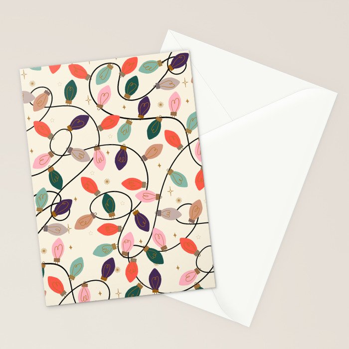 Whimsical Festive String Lights Seamless Pattern Stationery Card Gallery Image 2