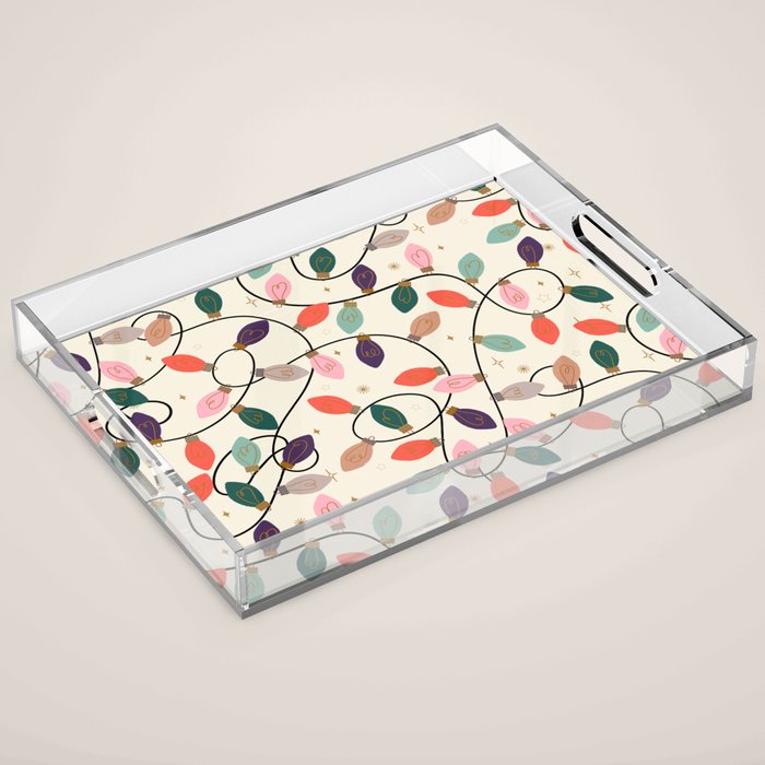 Whimsical Festive String Lights Seamless Pattern Acrylic Tray Gallery Image 1