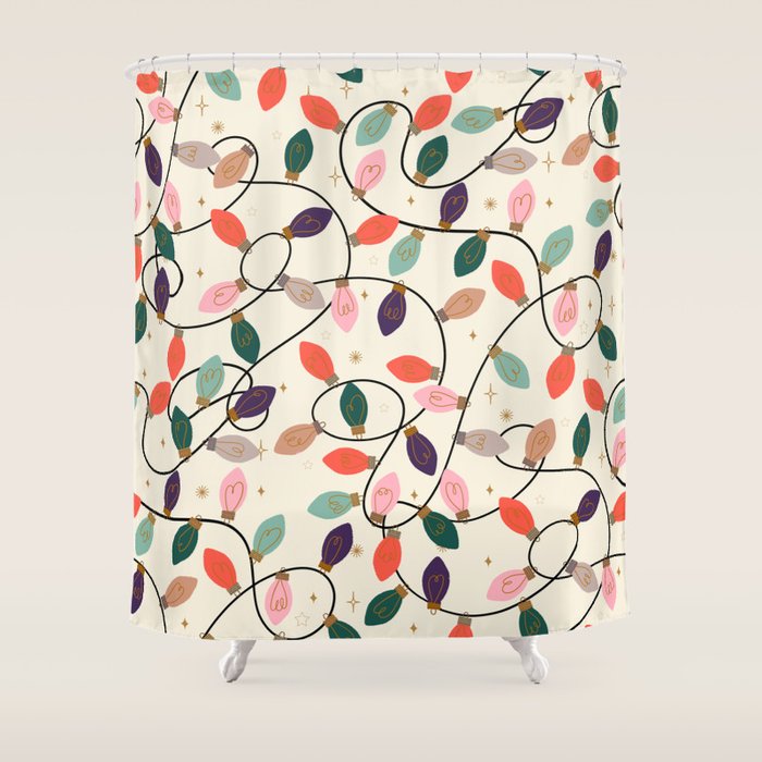 Whimsical Festive String Lights Seamless Pattern Shower Curtain Gallery Image 1