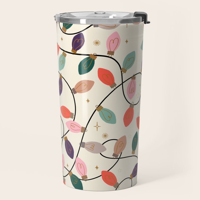 Whimsical Festive String Lights Seamless Pattern Travel Mug Gallery Image 2