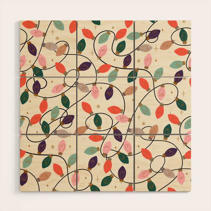 Whimsical Festive String Lights Seamless Pattern Wood Wall Art Gallery Image 1