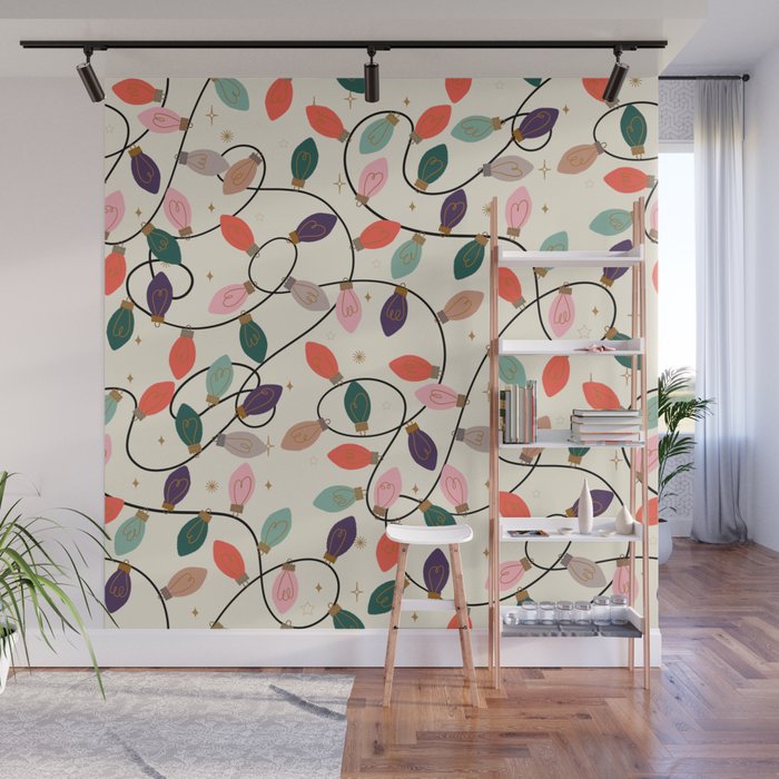 Whimsical Festive String Lights Seamless Pattern Wall Mural Gallery Image 1