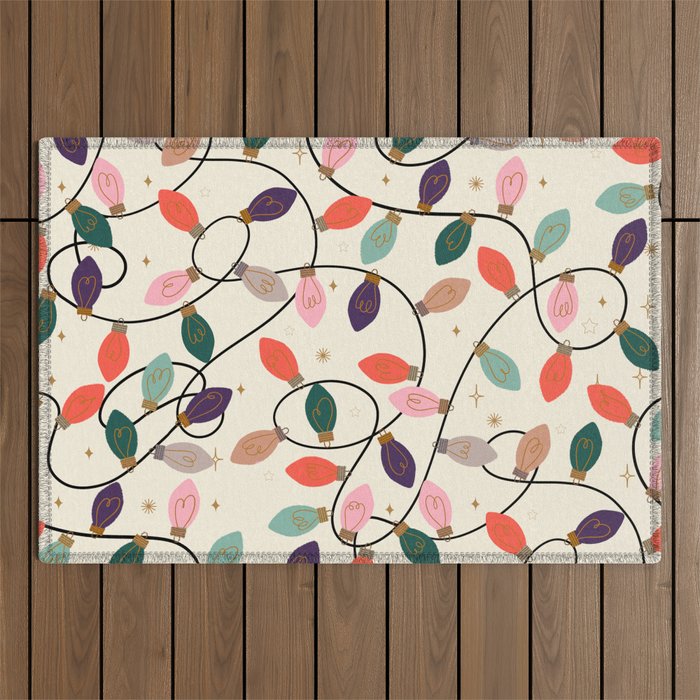 Whimsical Festive String Lights Seamless Pattern Outdoor Rug Gallery Image 1