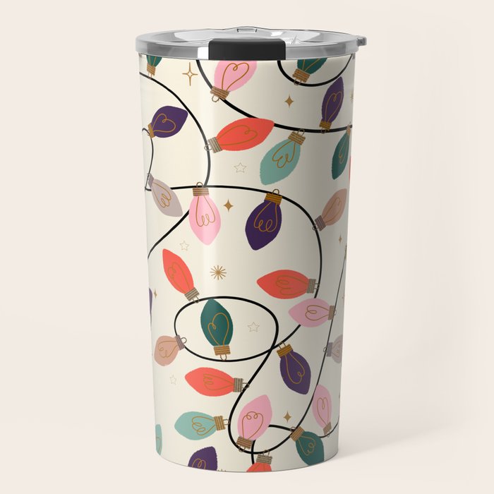 Whimsical Festive String Lights Seamless Pattern Travel Mug Gallery Image 1
