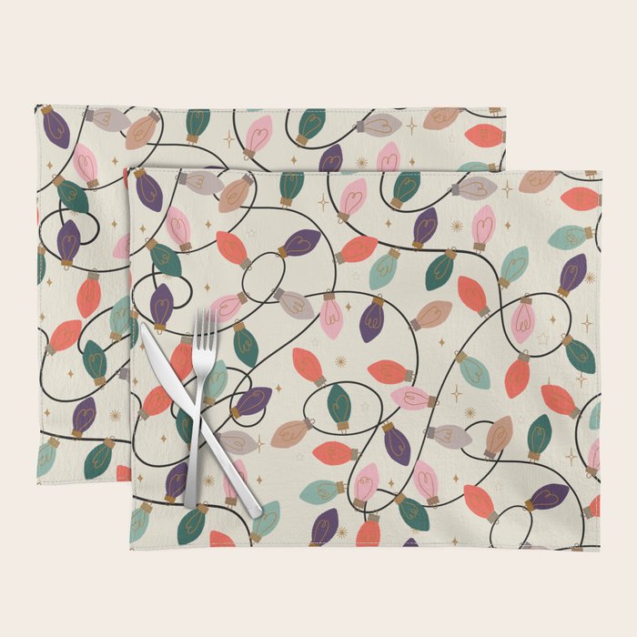 Whimsical Festive String Lights Seamless Pattern Placemat Gallery Image 1