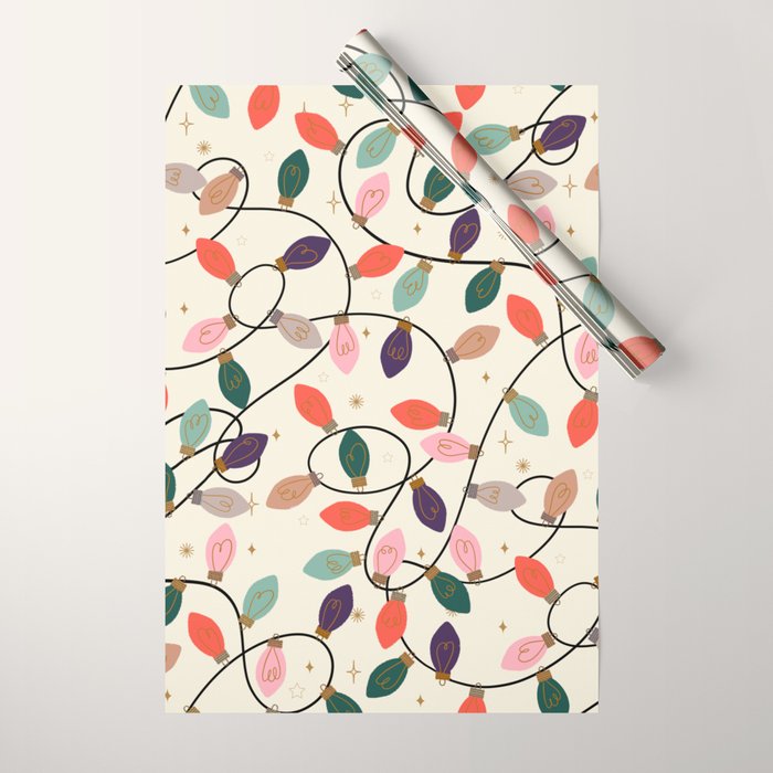 Whimsical Festive String Lights Seamless Pattern Wrapping Paper Gallery Image 1