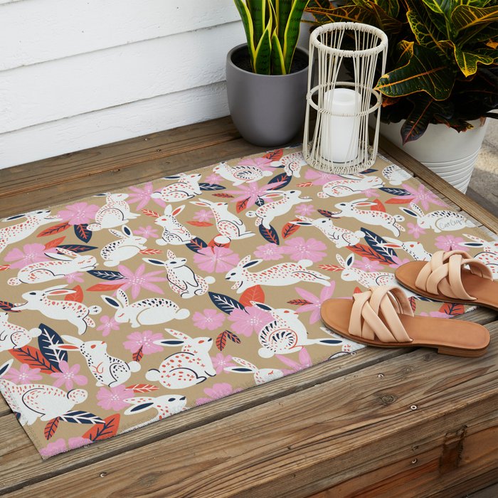 Bunnies & Blooms - Coral & Pink Outdoor Rug Gallery Image 2