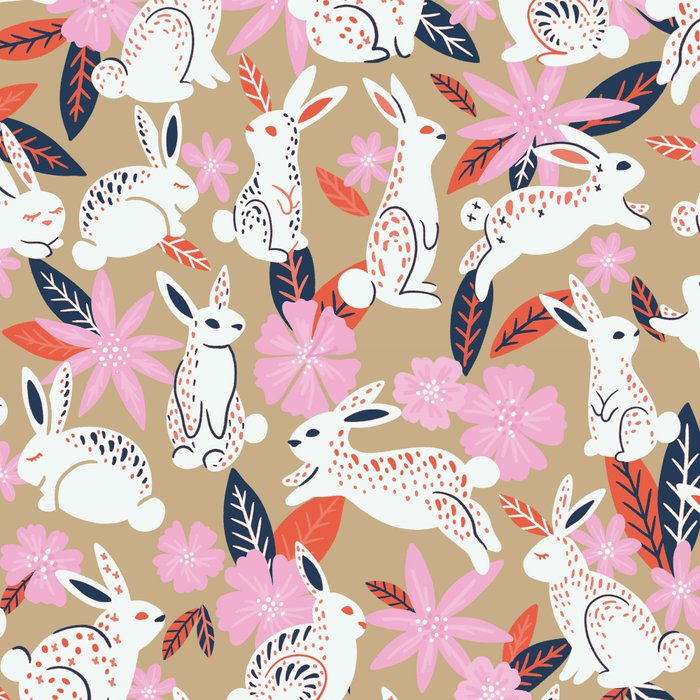 Bunnies & Blooms - Coral & Pink Coffee Mug Gallery Image 2