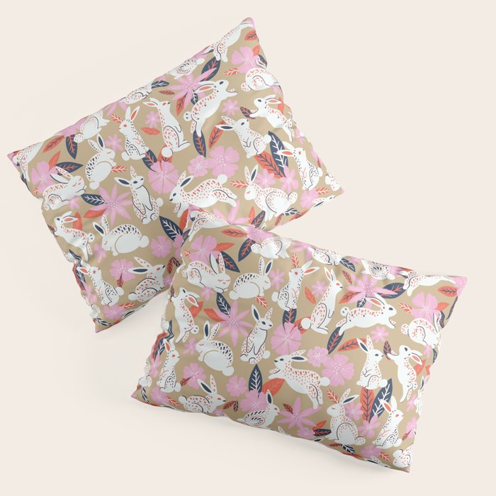 Bunnies & Blooms - Coral & Pink Pillow Sham Gallery Image 3