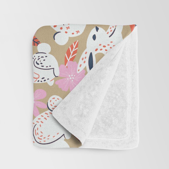 Bunnies & Blooms - Coral & Pink Throw Blanket Gallery Image 3