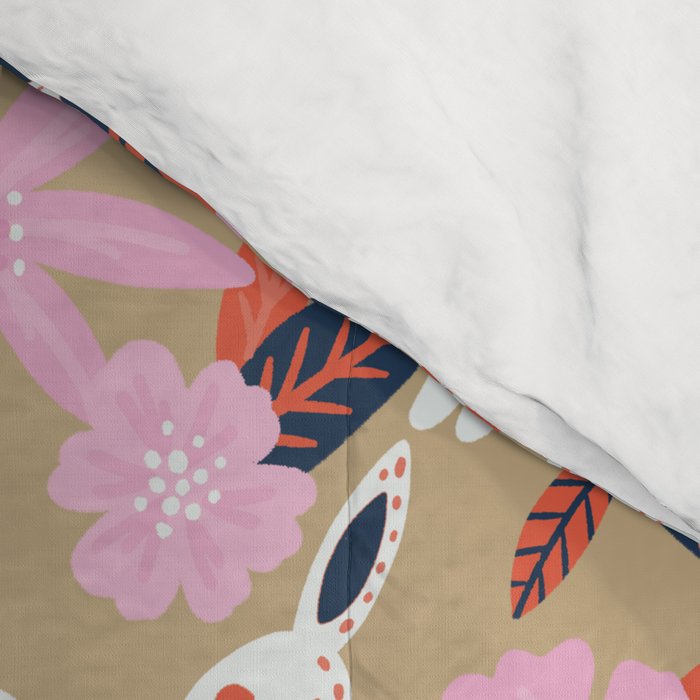 Bunnies & Blooms - Coral & Pink Comforter Gallery Image 4